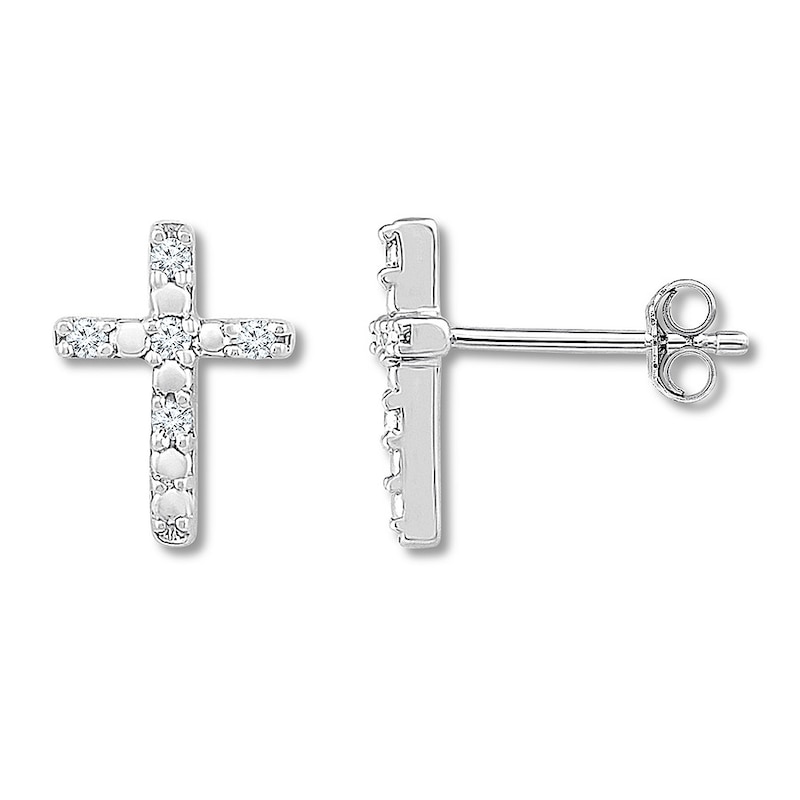 Main Image 1 of Diamond Cross Earrings 1/20 ct tw Round-cut 10K White Gold