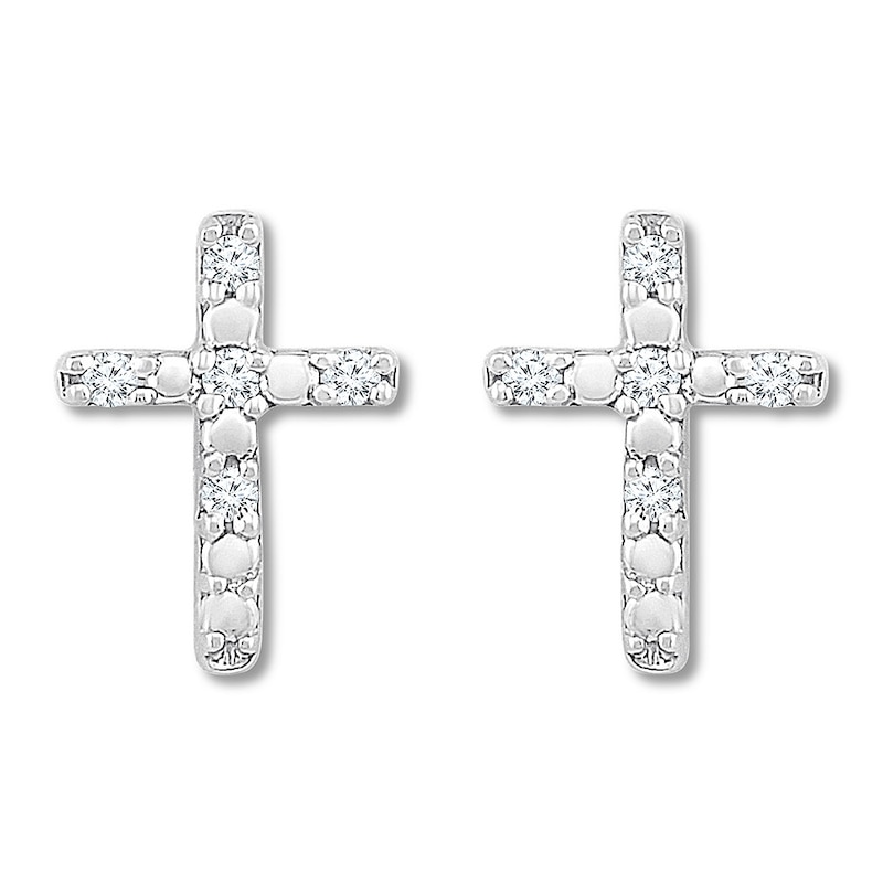 Diamond Cross Earrings 1/20 ct tw Round-cut 10K White Gold