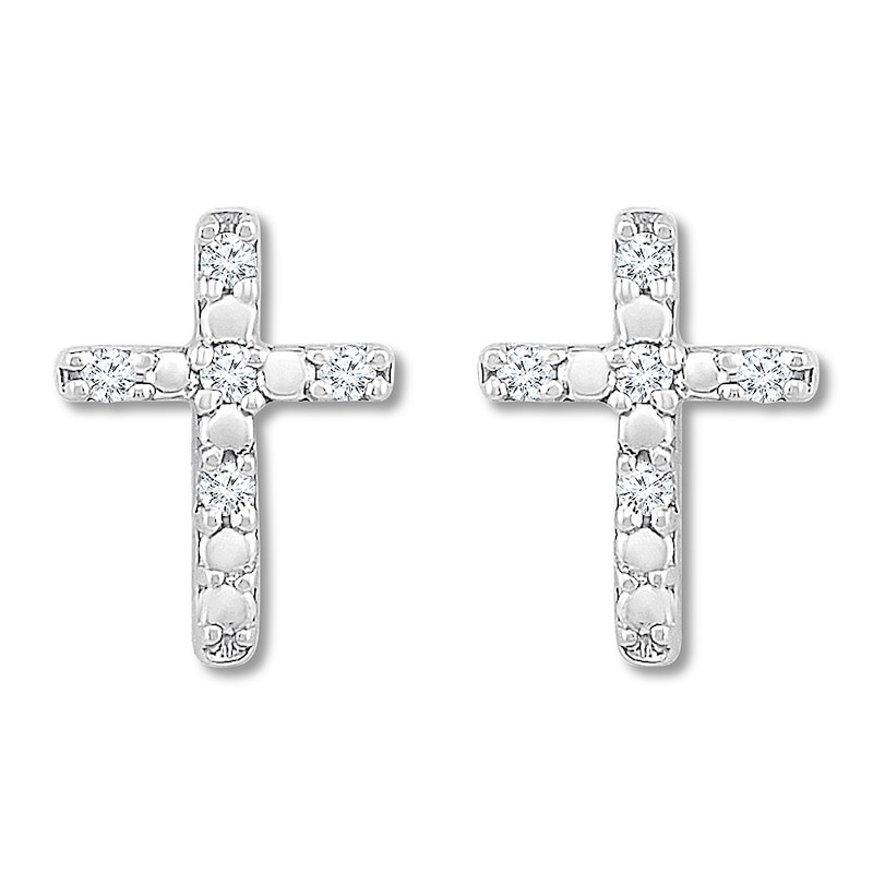 Main Image 2 of Diamond Cross Earrings 1/20 ct tw Round-cut 10K White Gold