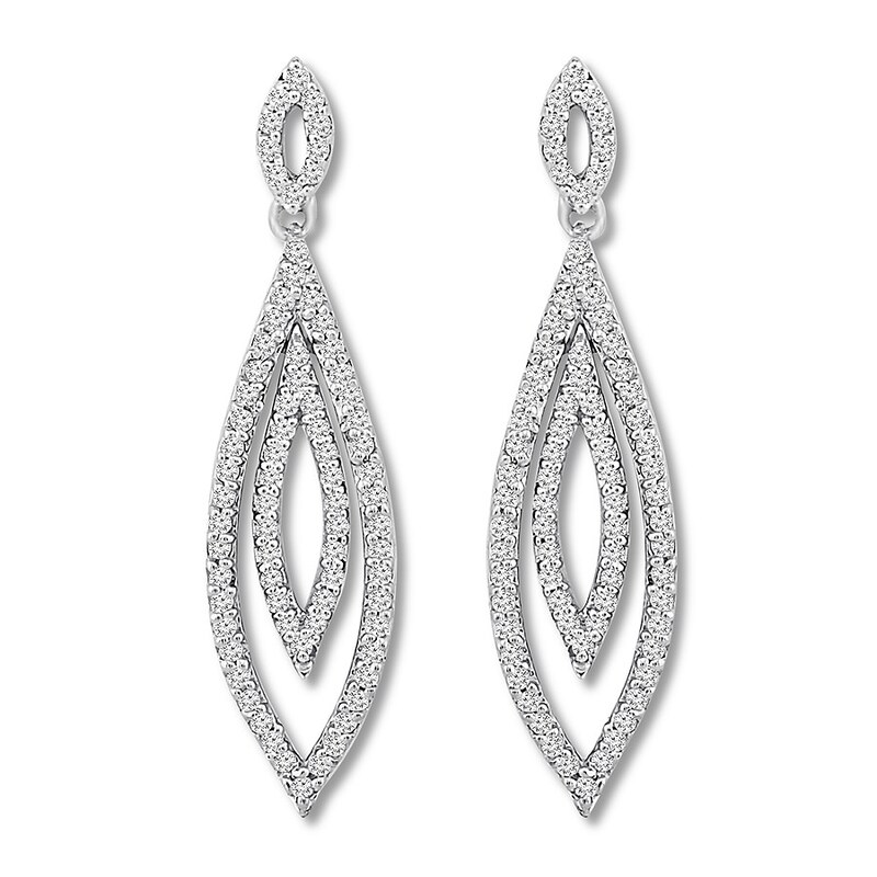 Jewel Tie 10k White Gold Diamond-Cut Post Dangle Earrings 8mm x 20mm Jewel Tie 10k White Gold Diamond-Cut Post Dangle Earrings 8mm x 20mm