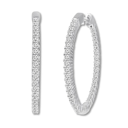 Diamond Hoop Earrings 1-1/2 ct tw Round-cut 14K White Gold