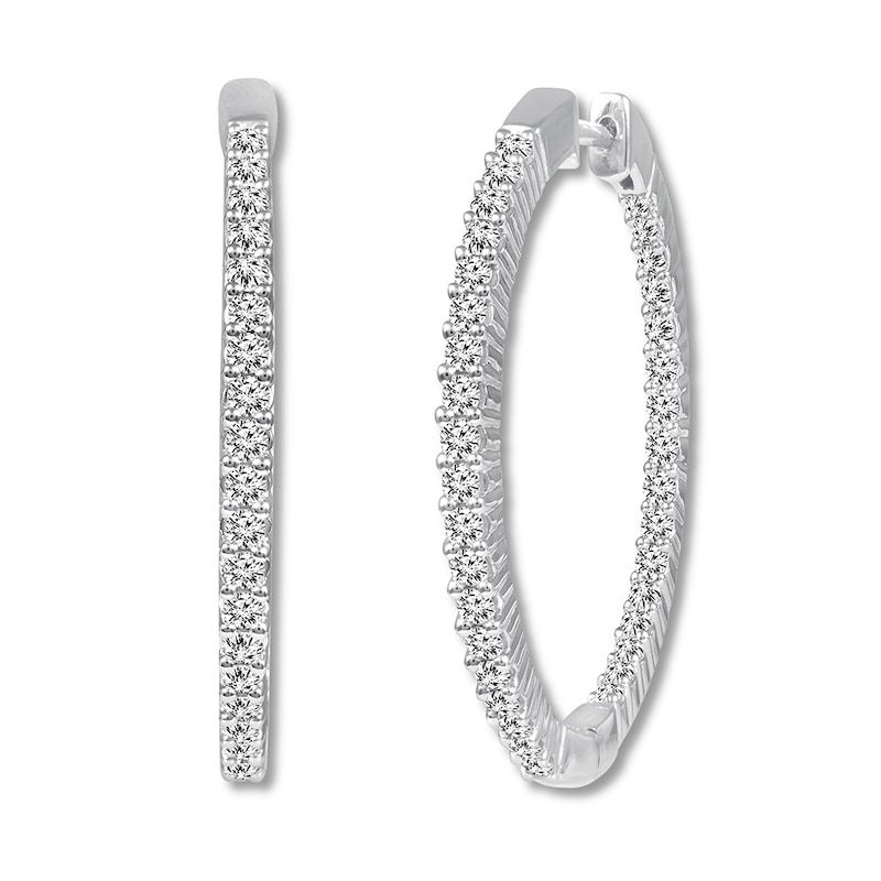 Main Image 1 of Diamond Hoop Earrings 1-1/2 ct tw Round-cut 14K White Gold