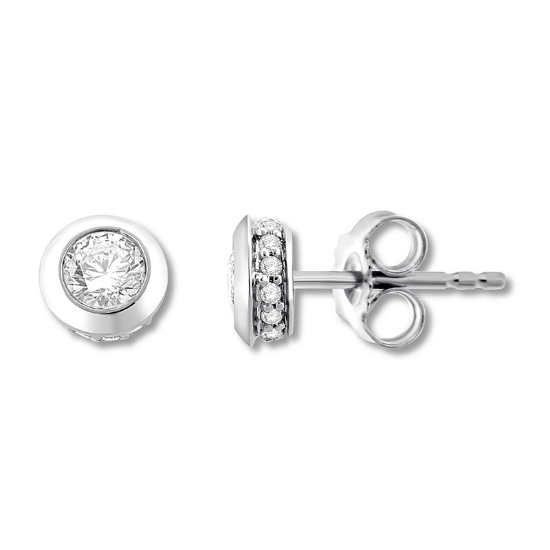 1//10 Carat 10K Gold Bezel Set Round Diamond Stud Earrings