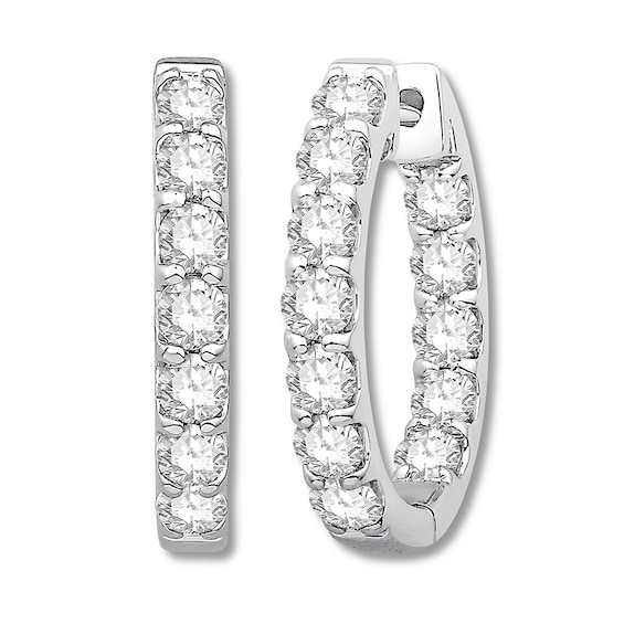 Diamond Hoop Earrings 1-1/2 ct tw Round-cut 14K White Gold