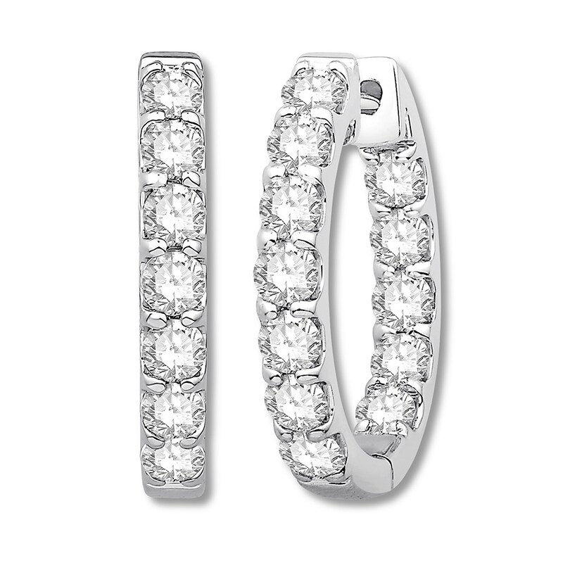 Diamond Hoop Earrings 1-1/2 ct tw Round-cut 14K White Gold