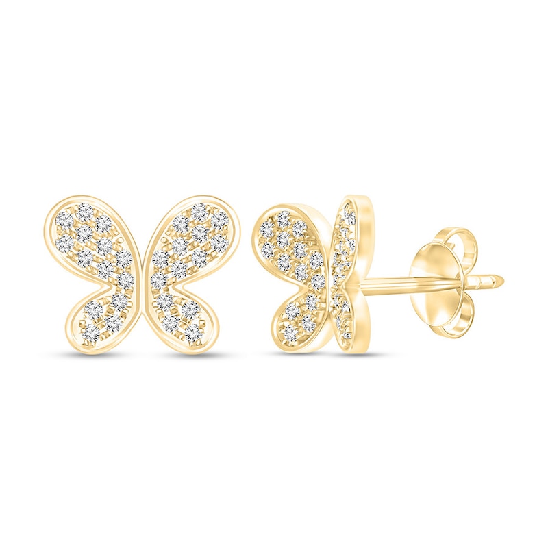 Main Image 1 of Diamond Butterfly Earrings 1/5 ct tw Round-cut 14K Yellow Gold