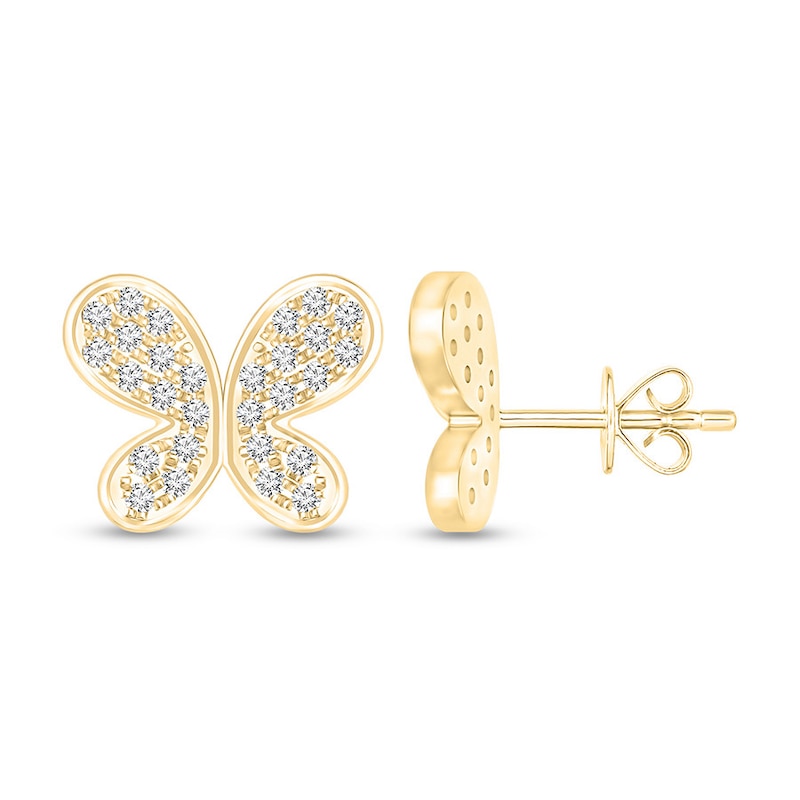 Main Image 2 of Diamond Butterfly Earrings 1/5 ct tw Round-cut 14K Yellow Gold