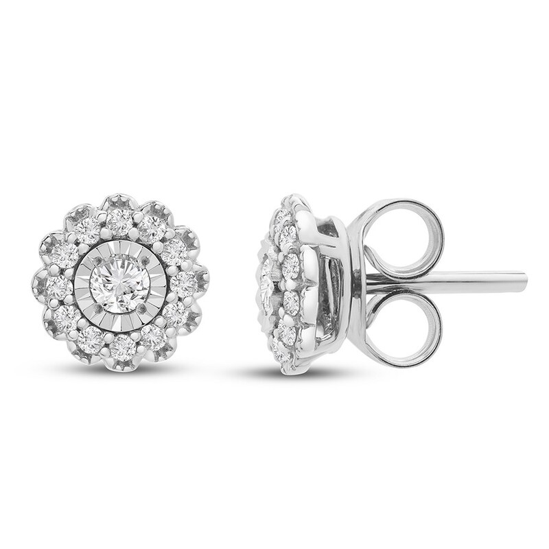 Diamond Earrings 1/4 ct tw Round-cut Sterling Silver