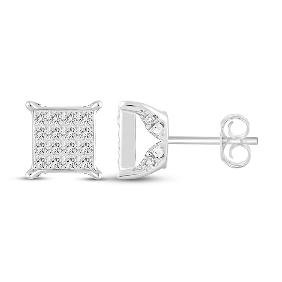 Diamond Earrings 1/2 ct tw Princess & Round 10K White Gold