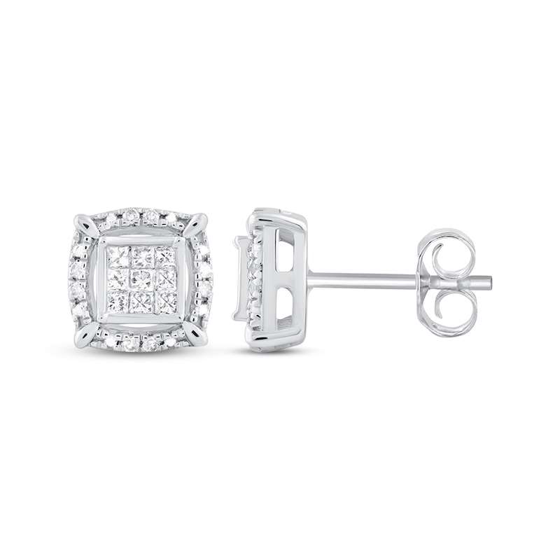 Diamond Earrings 1/5 ct tw Princess & Round 10K White Gold | Kay