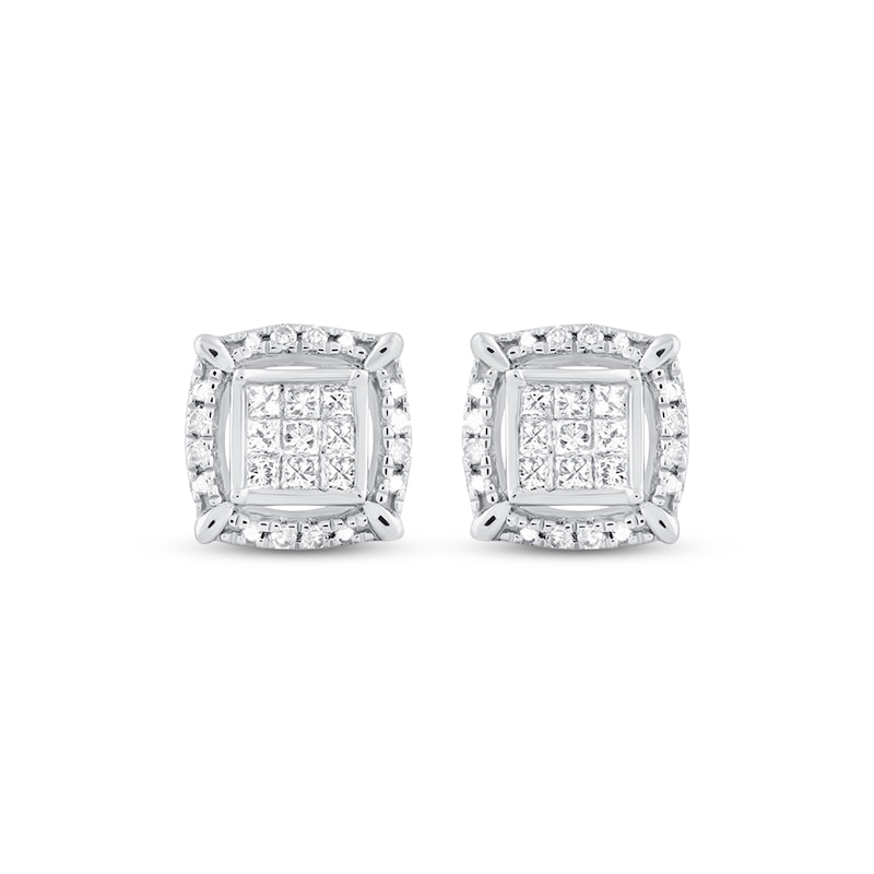 Diamond Earrings 1/5 ct tw Princess & Round 10K White Gold | Kay