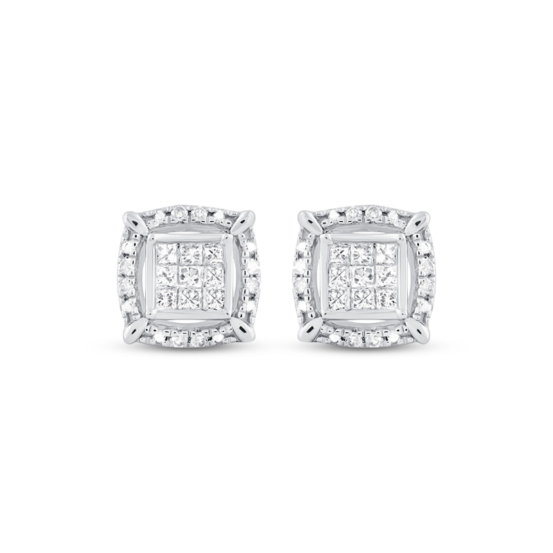 Main Image 2 of Diamond Earrings 1/5 ct tw Princess & Round 10K White Gold