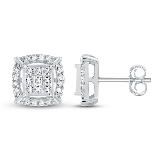 Diamond Earrings 1/2 ct tw Princess & Round 10K White Gold
