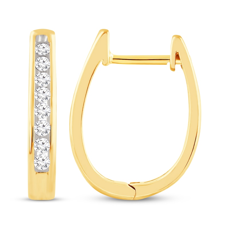 1/4 Carat TW Small Diamond Channel Set Huggie Hoop Earrings in 10K Yellow Gold 