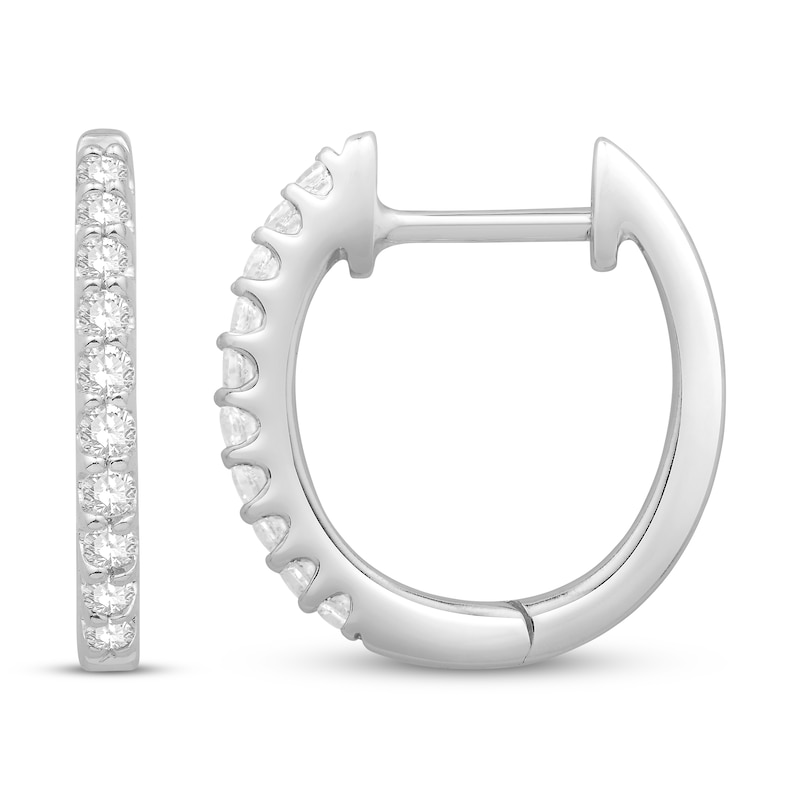 Main Image 3 of Diamond Hoop Earrings 1/6 ct tw 10K White Gold