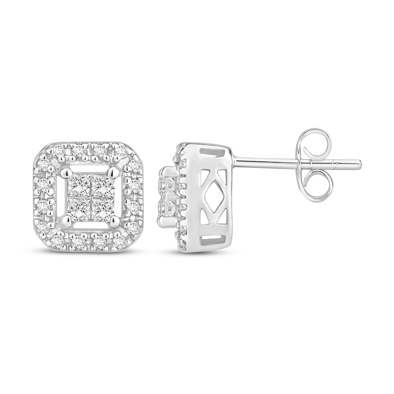 Diamond Stud Earrings 1/4 ct tw Round & Princess-cut 10K White Gold