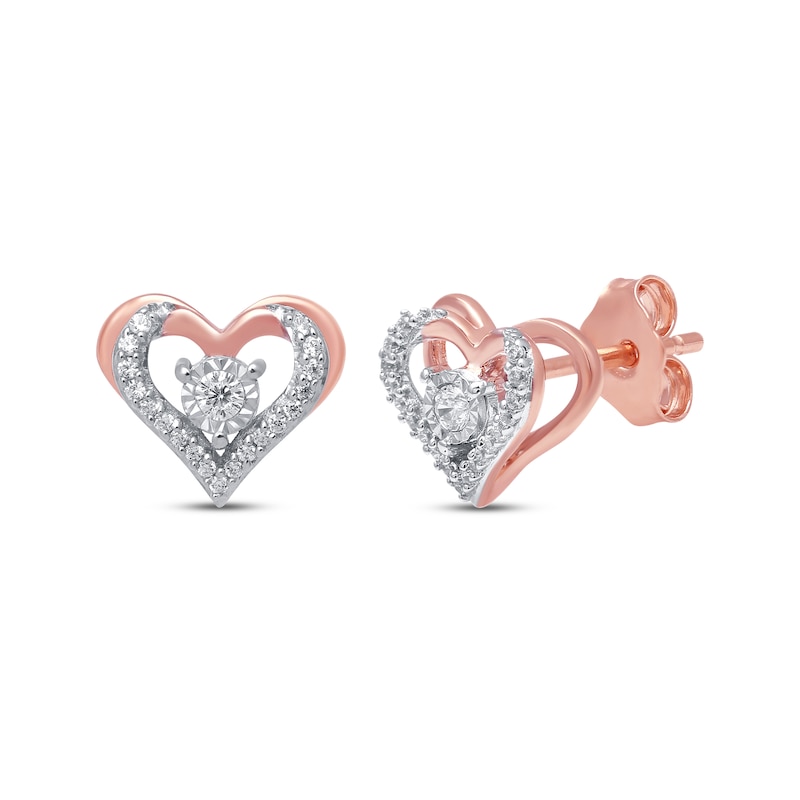 Main Image 1 of Diamond Stud Heart Earrings 1/10 ct tw 10K Rose Gold