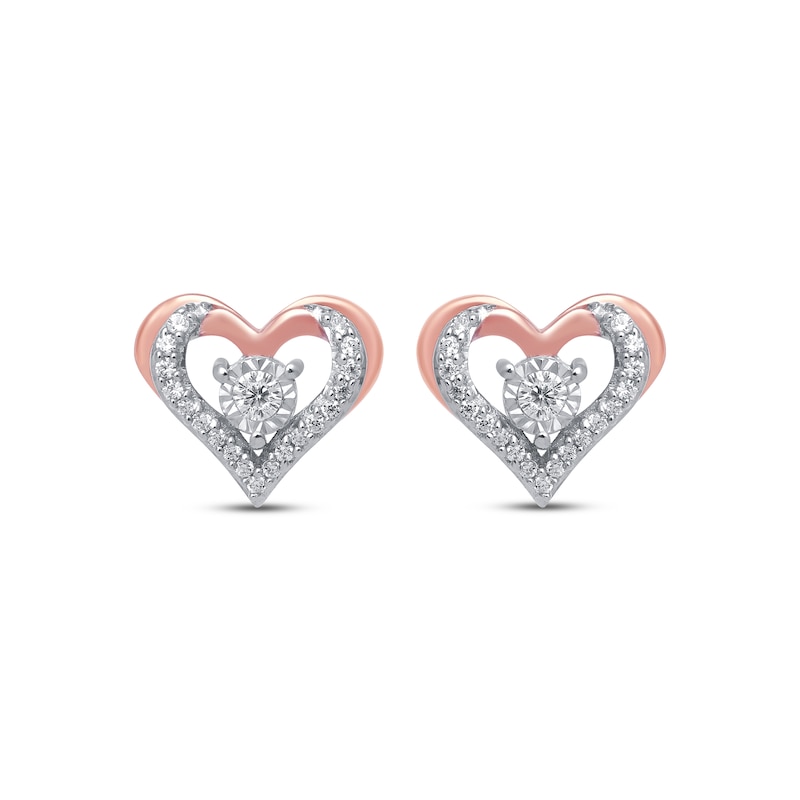 Diamond Stud Heart Earrings 1/10 ct tw 10K Rose Gold