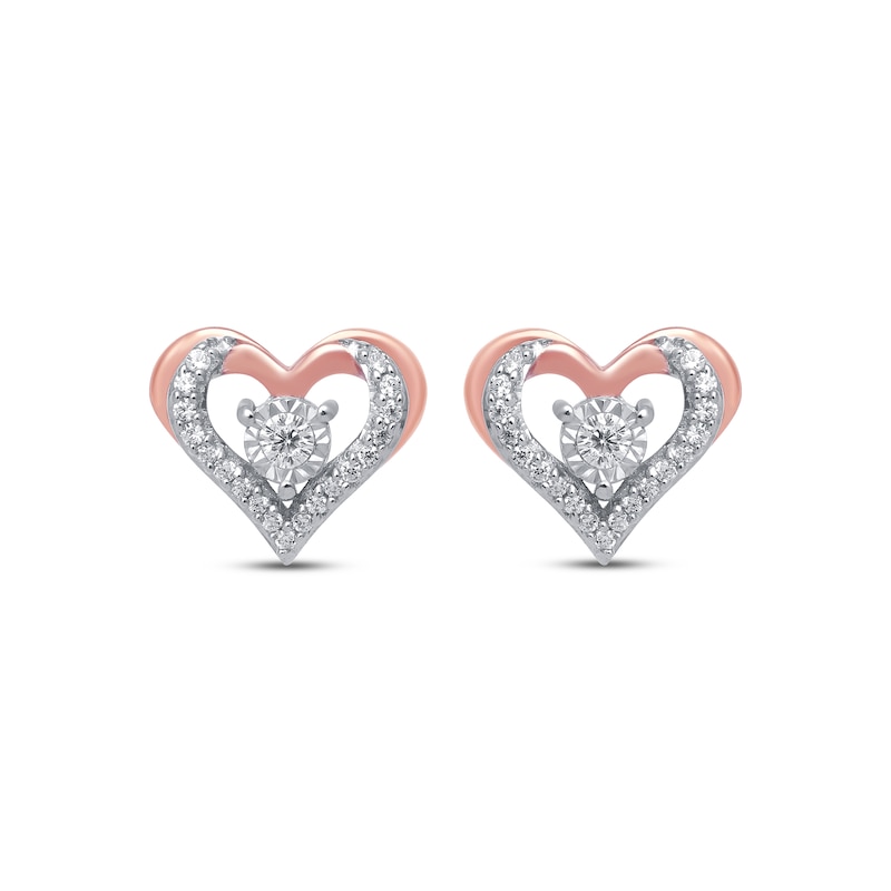 Main Image 2 of Diamond Stud Heart Earrings 1/10 ct tw 10K Rose Gold