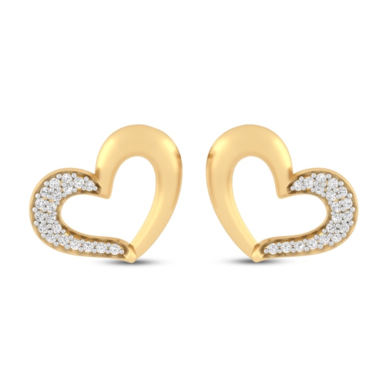 10kt Yellow Gold Womens Round Diamond Heart Cluster Screwback Earrings 1/10 Cttw 