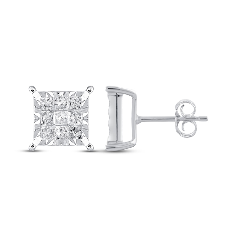 Diamond Stud Earrings 3/4 ct tw 10K White Gold with 360