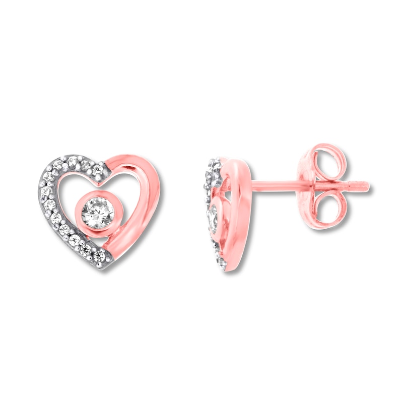 Diamond Heart Earrings 1/5 ct tw Round-cut 10K Rose Gold