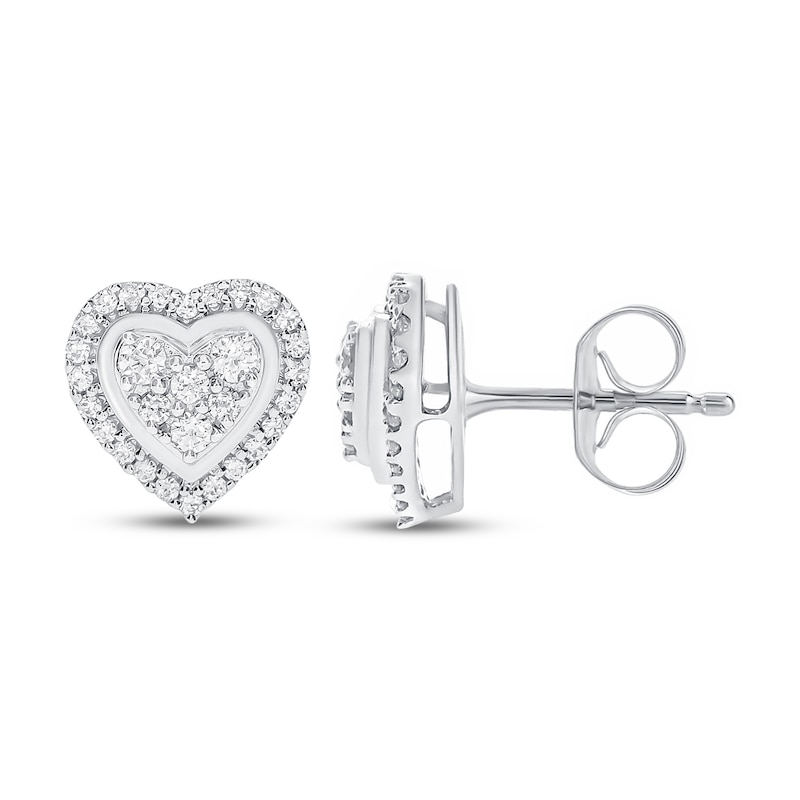 Main Image 1 of Diamond Heart Earrings 1/3 ct tw Round-cut 10K White Gold