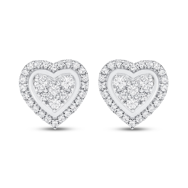 Main Image 2 of Diamond Heart Earrings 1/3 ct tw Round-cut 10K White Gold