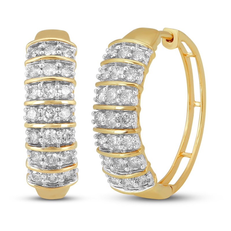 Main Image 1 of Diamond Hoop Earrings 1 ct tw Round-cut 10K Yellow Gold