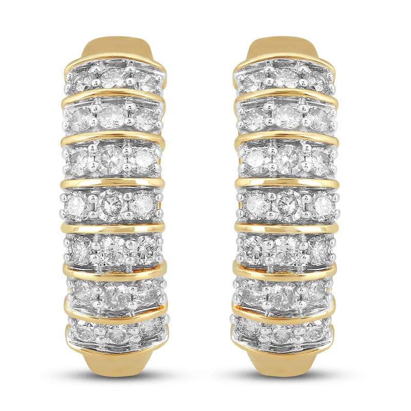 Main Image 2 of Diamond Hoop Earrings 1 ct tw Round-cut 10K Yellow Gold