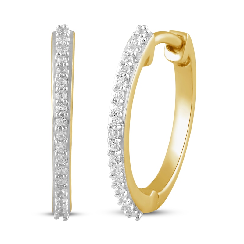 1/10 Carat TW Small Diamond Huggie Hoop Earrings in 10K Yellow Gold 