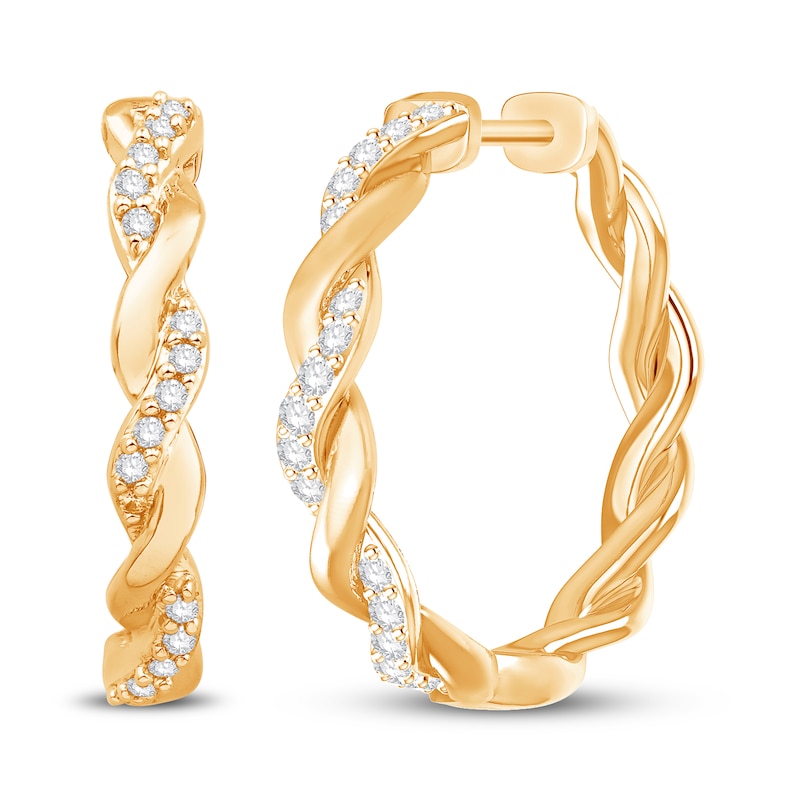 Main Image 1 of Circle of Gratitude Diamond Hoop Earrings 1/4 ct tw Round-cut 10K Yellow Gold
