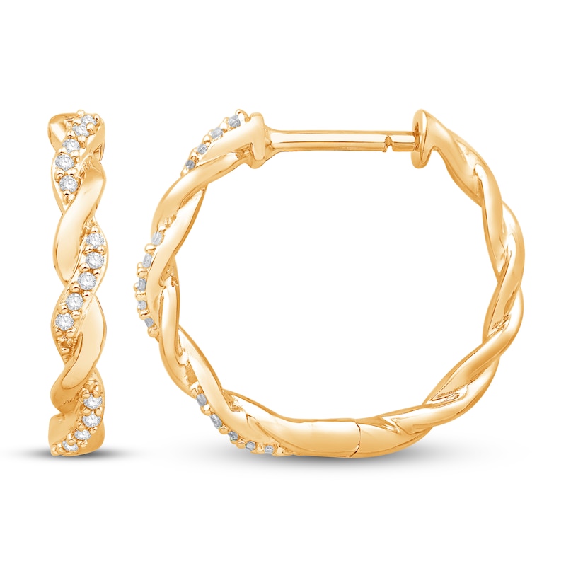 Main Image 2 of Circle of Gratitude Diamond Hoop Earrings 1/4 ct tw Round-cut 10K Yellow Gold