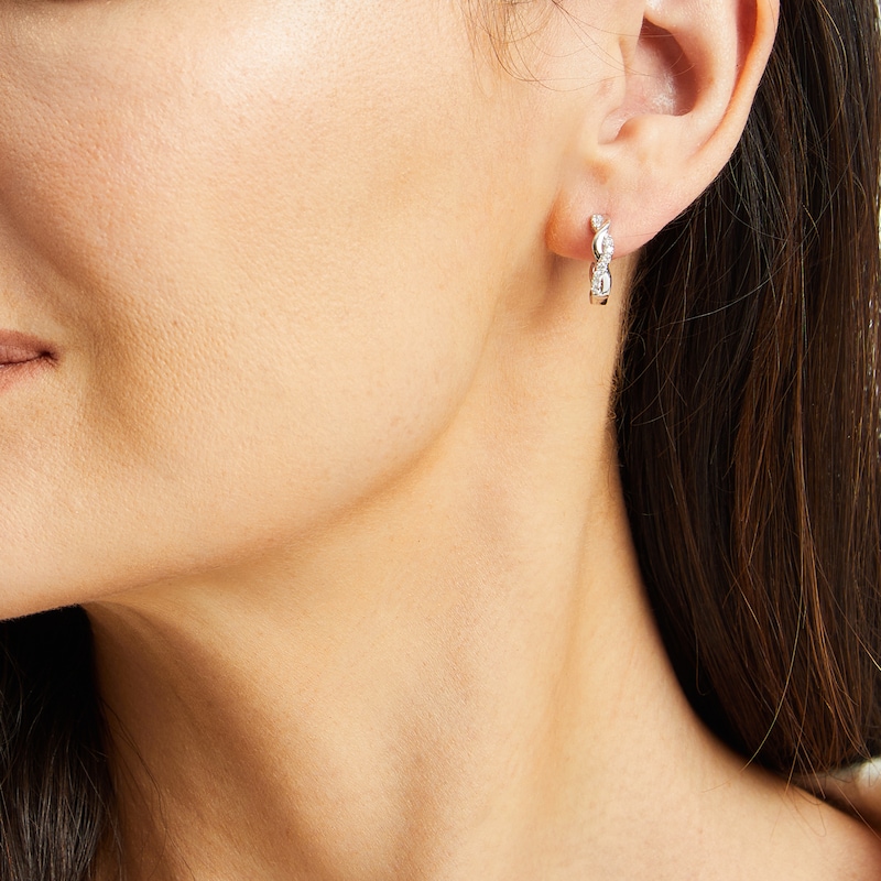 Main Image 4 of Diamond Twist Hoop Earrings 1/5 ct tw Round-cut Sterling Silver