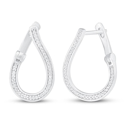 Diamond In-and-Out Hoop Earrings 1/4 ct tw Round-cut Sterling Silver