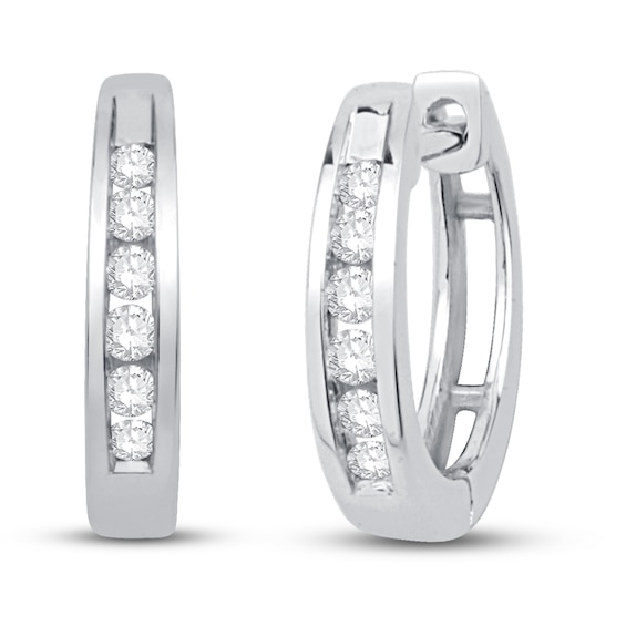 Kay Diamond Huggie Hoop Earrings 1/8 ct tw Round-cut 10K White Gold