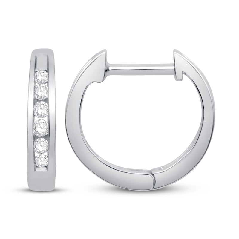 Diamond Huggie Hoop Earrings 1/8 ct tw Round-cut 10K White Gold