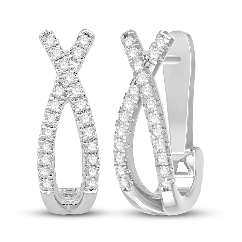 Main Image 1 of Diamond X and O Hoop Earrings 1/4 ct tw Round-cut 10K White Gold
