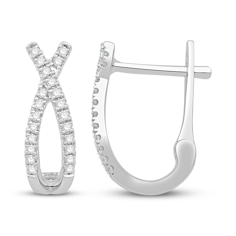 Main Image 2 of Diamond X and O Hoop Earrings 1/4 ct tw Round-cut 10K White Gold
