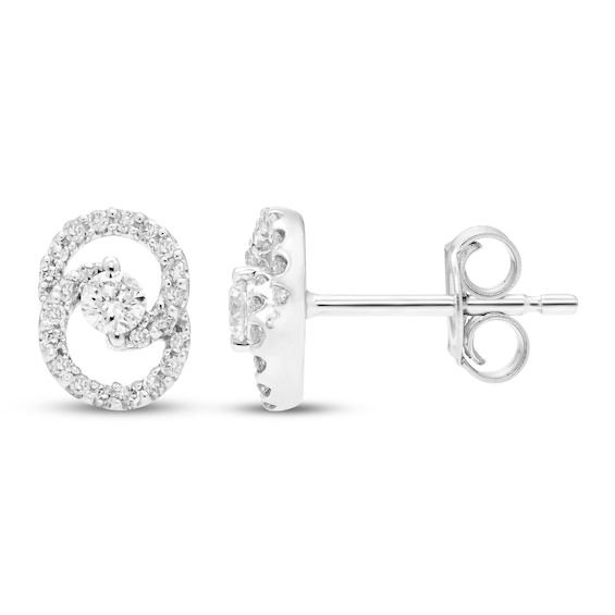 Thumbnail Image 2 of Encircled by Love Diamond Stud Earrings 1/4 ct tw Round-cut 10K White Gold