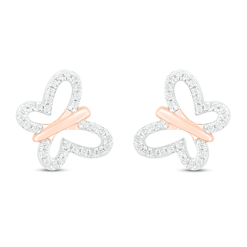 Main Image 1 of Diamond Butterfly Earrings 1/8 ct tw 10K Rose Gold