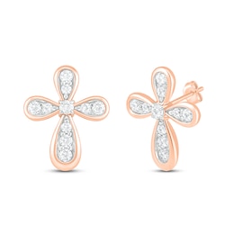 Diamond Cross Earrings 1/8 ct tw Round-cut 10K Rose Gold