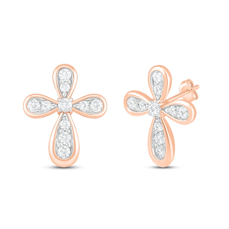Main Image 1 of Diamond Cross Earrings 1/8 ct tw Round-cut 10K Rose Gold