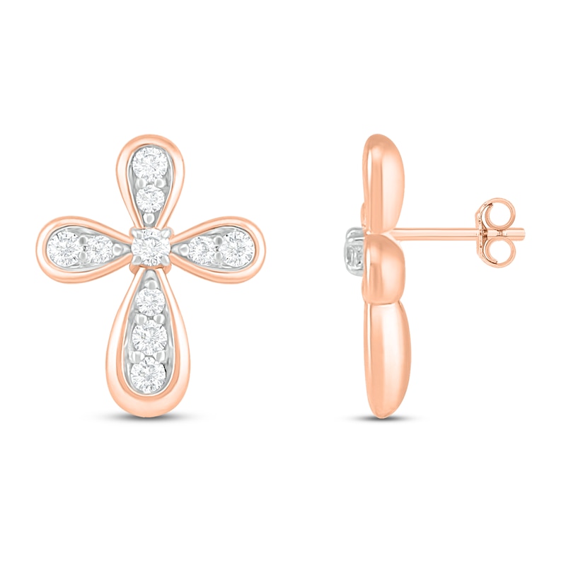 Main Image 2 of Diamond Cross Earrings 1/8 ct tw Round-cut 10K Rose Gold