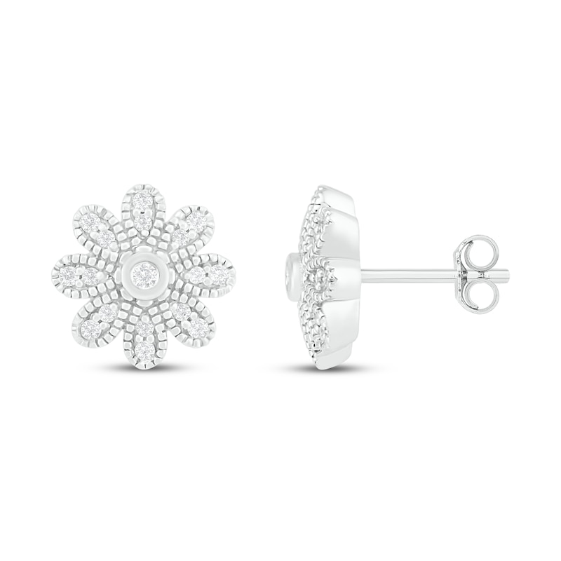 Main Image 2 of Diamond Flower Earrings 1/8 ct tw Round-cut Sterling Silver