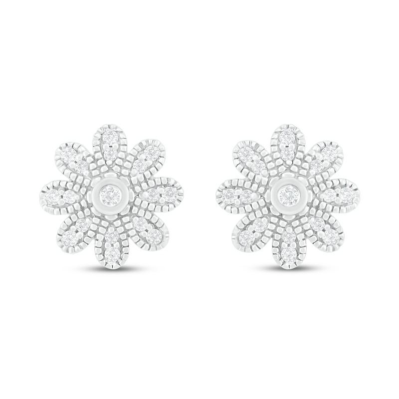 Diamond Flower Earrings 1/8 ct tw Round-cut Sterling Silver