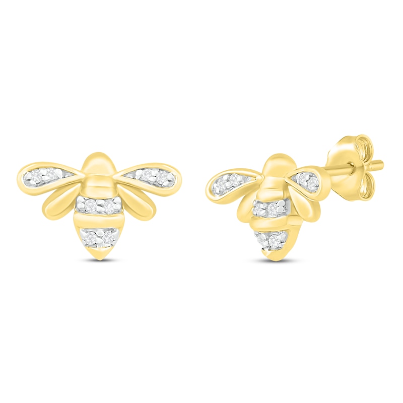 Main Image 1 of Diamond Bee Earrings 10K Yellow Gold