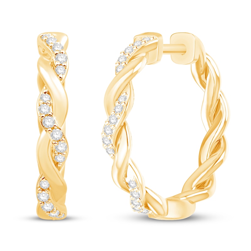Main Image 1 of Circle of Gratitude Diamond Hoop Earrings 10K Yellow Gold