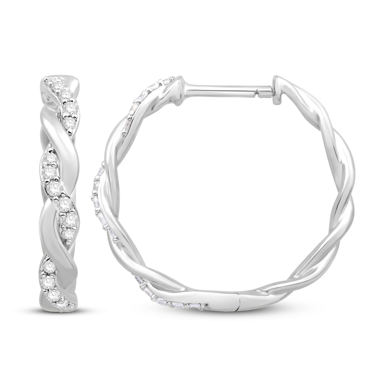 Main Image 2 of Circle of Gratitude Diamond Hoop Earrings 10K White Gold