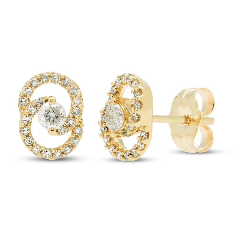 Main Image 1 of Encircled by Love Diamond Stud Earrings 1/4 ct tw Round-cut 10K Yellow Gold